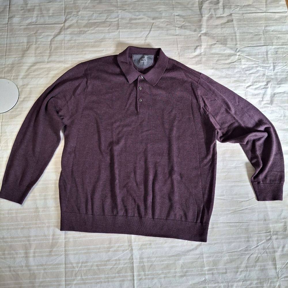 Raffi Extra Fine Merino Wool Collared Pullover Mens Plum  Sweater Size XXL EUC